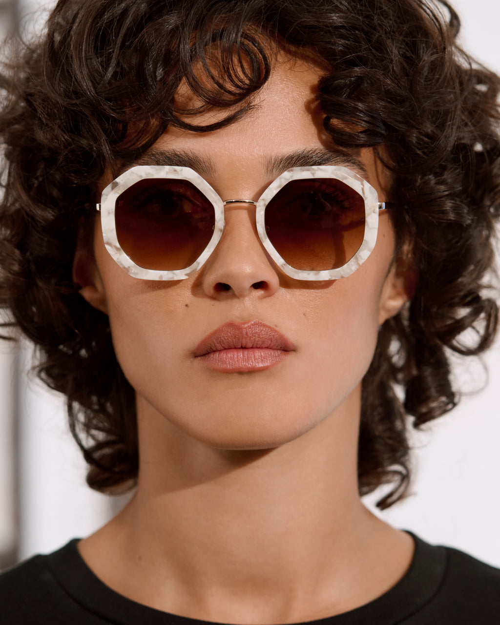 The Angie Hexagonal Women's Sunglasses in Ivory