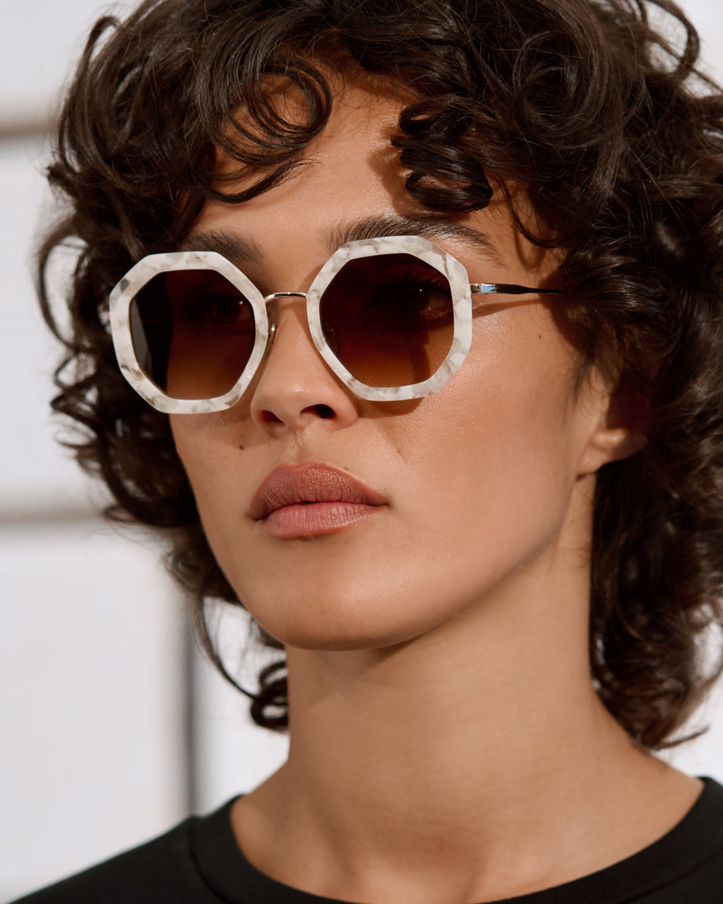 The Angie Hexagonal Women's Sunglasses in Ivory