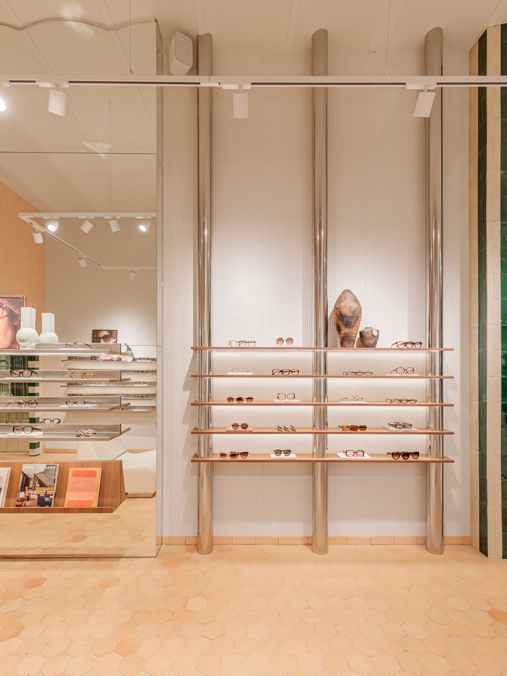 Display case with jewelry in a store setting