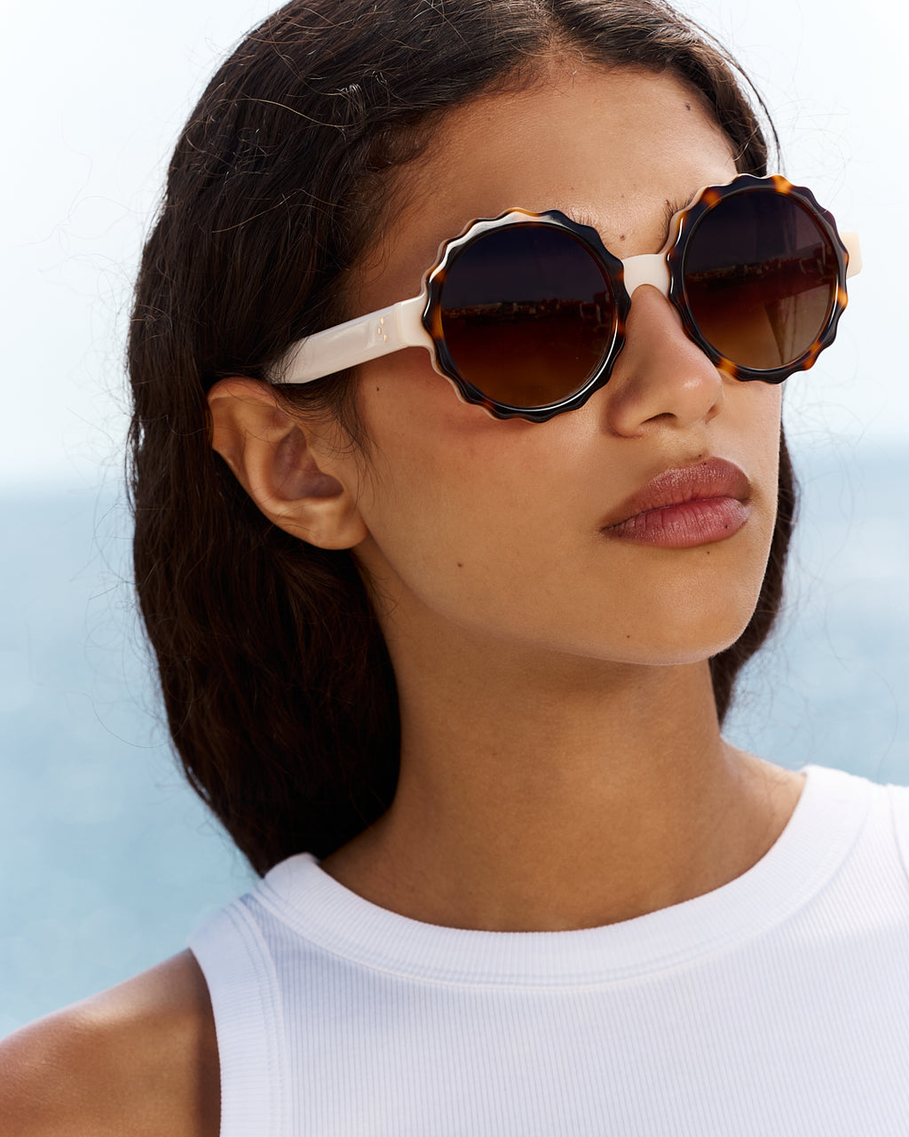 La Lily Rond Lunettes de Soleil pour femme in Crème