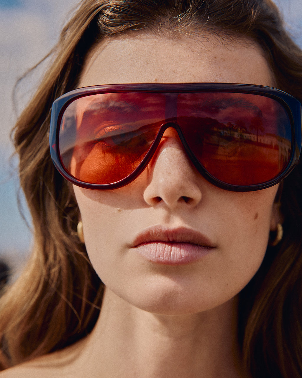 La Luz Aviateur Lunettes de Soleil pour femme in Rouge
