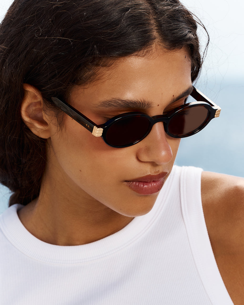 La Elvie Ovale Lunettes de Soleil pour femme in Ecaille foncée