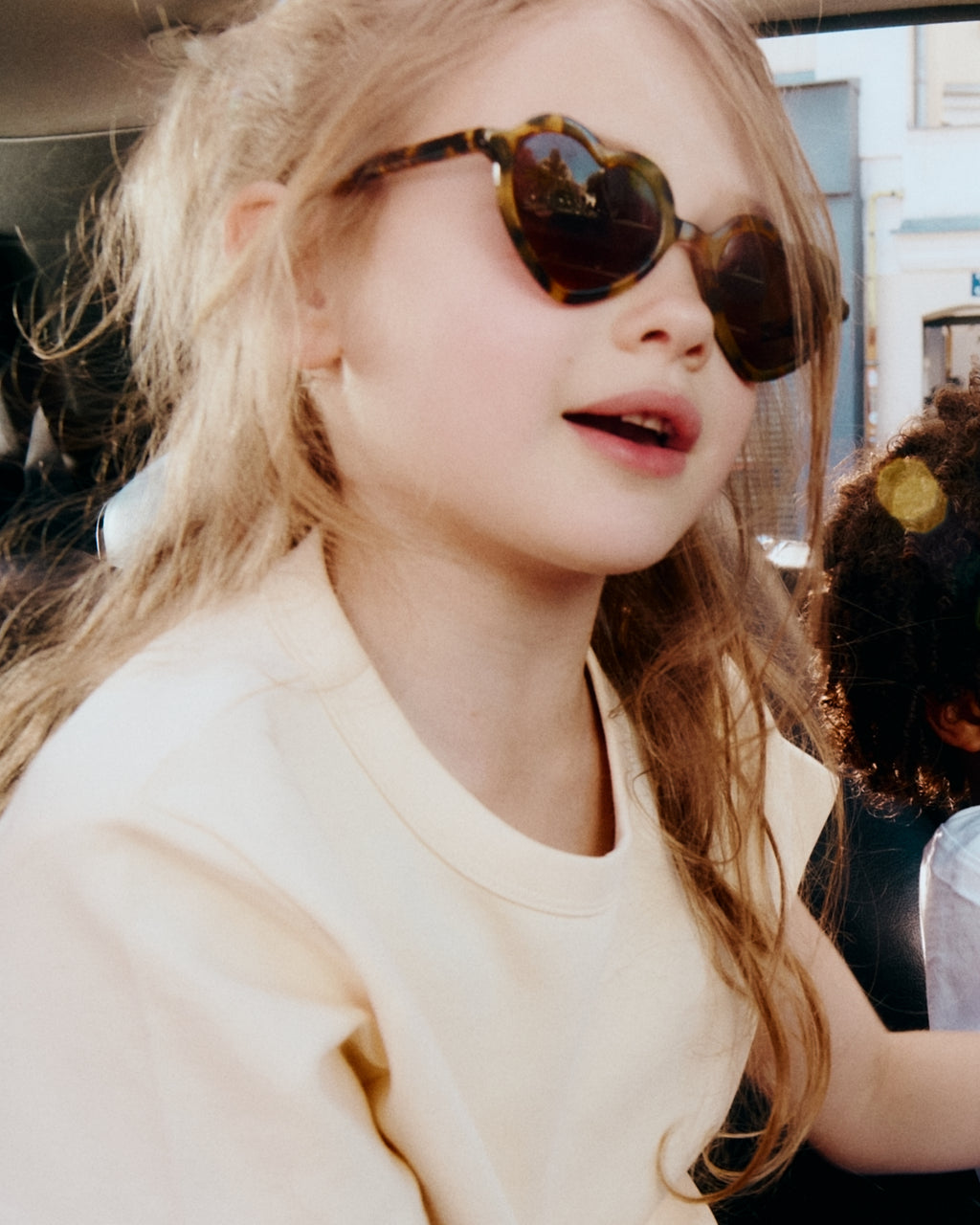 The Mini Martha S Heart Kids Sunglasses in Yellow Tortoise